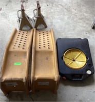Car ramps, jacks and oil bucket