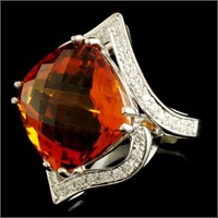 Citrine & Diam Ring in 14K Gold: 17.11ct & 0.65ctw