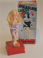 COOL! VTG RISQUE TREASURE CHEST COIN BANK WITH BOX