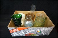 Box lot with Green Candle Holder