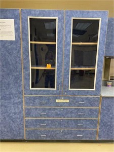 7' Blue storage cabinet with plexi door & shelving