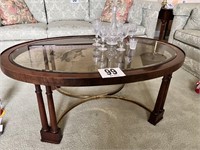 Wood Coffee Table With Glass Top & Brass