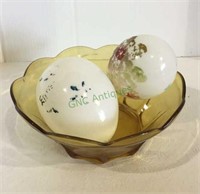 Vintage milk glass Easter eggs in vintage bowl.