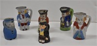 Six Vintage Miniature Toby Pitchers in Japan