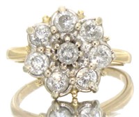 14kt Gold Antique 1.00 ct Diamond Cluster Ring