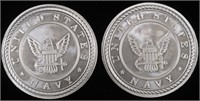 (2) 1 OZ .999 SILVER US NAVY ROUNDS