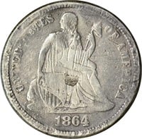 1864-S SEATED LIBERTY DIME - FINE DETAILS, DAMAGED