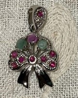 Sterling Bouquet .85ctw Ruby and Emerald Pendant