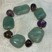 Natural Green & Purple Stone Stretch Bracelet