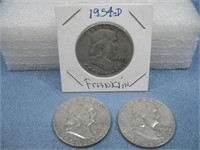 Three Franklin Silver Half Dollars 90% Silver