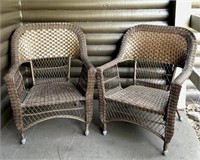 Resin Wicker Chocolate Brown Patio Chairs (2)