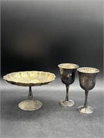 Lot of Silver-Plated Pedestal Candy Dish & Goblets