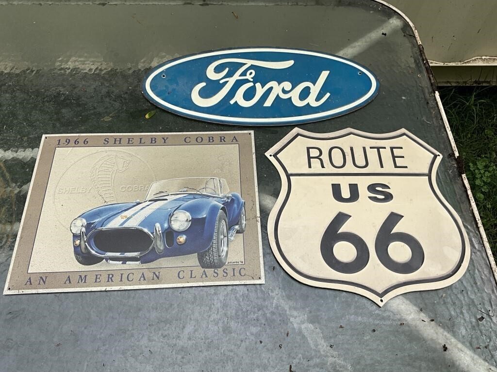 METAL FORD, SHELBY MUSTANG AND ROUTE 66 SIGNS