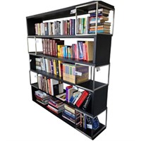 Book Shelf Brushed Nickel with Stitched Leather Sh
