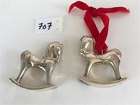 TWO STERLING SILVER HORSE ORNAMENTS DATED 1973