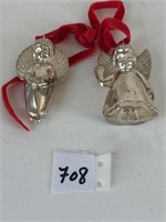 TWO STERLING SILVER ANGEL ORNAMENTS WITH RED
