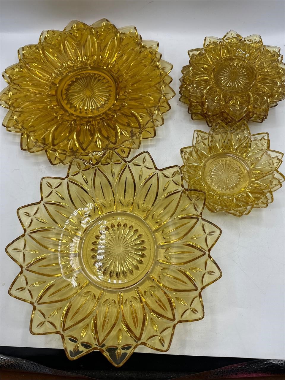 Vintage yellow glass plates and bowls