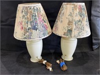 VTG Pair of Glass Table Lamps w/ Floral Shades