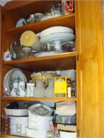 Four (4) Shelves of Corning Ware, Dishes, etc.