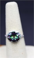 Sterling oval cut mystic topaz ring, lab created