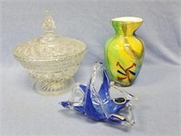3 Pieces of glassware including Murano nut dish