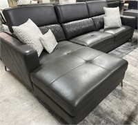 Grey Leather Sectional with chase Modern tufted