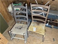 Vintage wooden rocker and a ladder back chair