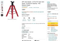 W8134  AFF Jack Stands - 10 Ton Pin Stand Pair
