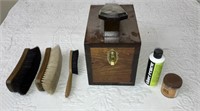 Vintage Shoe Shine Box/Brushes/Supplies