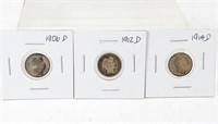 (3) Barber Dimes: 1906-D, 1912-D, 1914-D