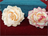 2 Silk Rose Hair Pins or Broaches NIP 4" Peach &