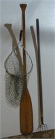 Wooden Oar, Net and Fishing Spear