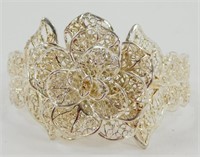 Sterling Silver Open Lace Flower Cuff Bracelet -