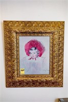Little Girl Painting w/Antique Gold Deco. Frame