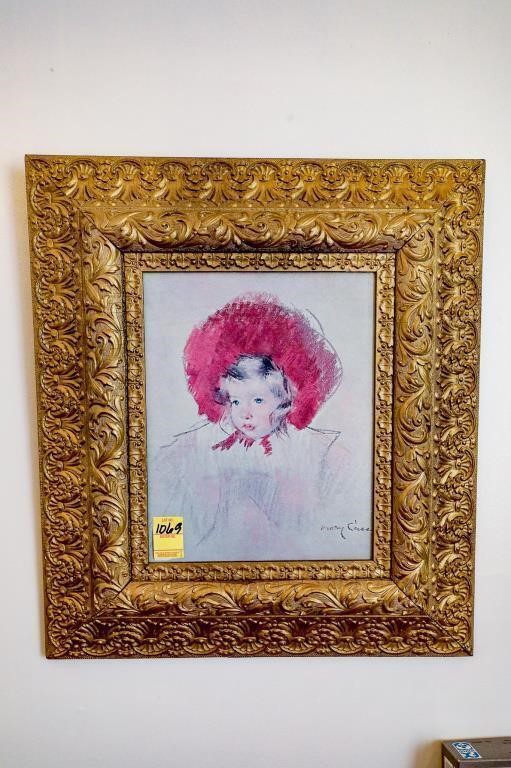 Little Girl Painting w/Antique Gold Deco. Frame