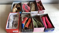 Eight pairs of women’s shoes most are size 9, a