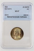 1934 Wash. 25c NNC MS67 Heavy Motto Guide $2750