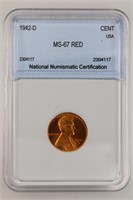 1942-D Lincoln Cent NNC MS-67 Red Price Guide $120