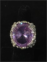 STERLING AND RHINESTONE RING;