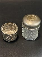 Antique Vanity Jar Sterling Lid w/ Cat Face, Salt