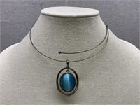 Choker Necklace w/ Beautiful Blue Pendant