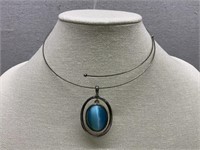 Choker Necklace w/ Beautiful Blue Pendant