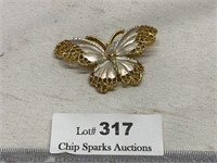 Signed BSK Butterfly Cream & Gold Vintage Pin