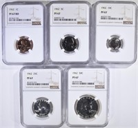 1962 PROOF SET ALL COINS, NGC PF-67