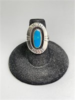 Sterling Turquoise Shadow Box Ring 7 Gr Size 6.25