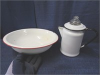 old enamel bowl & coffee pot