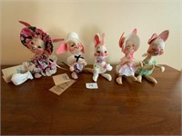 5 Annalee Dolls Bunny Rabbits Approx 6"H