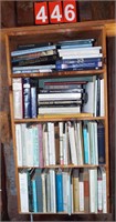 4 shelves books: on miniatures, postcards,