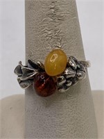 STERLING SILVER & AMBER RING