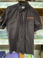 Large Harley Davidson, short sleeve button-down